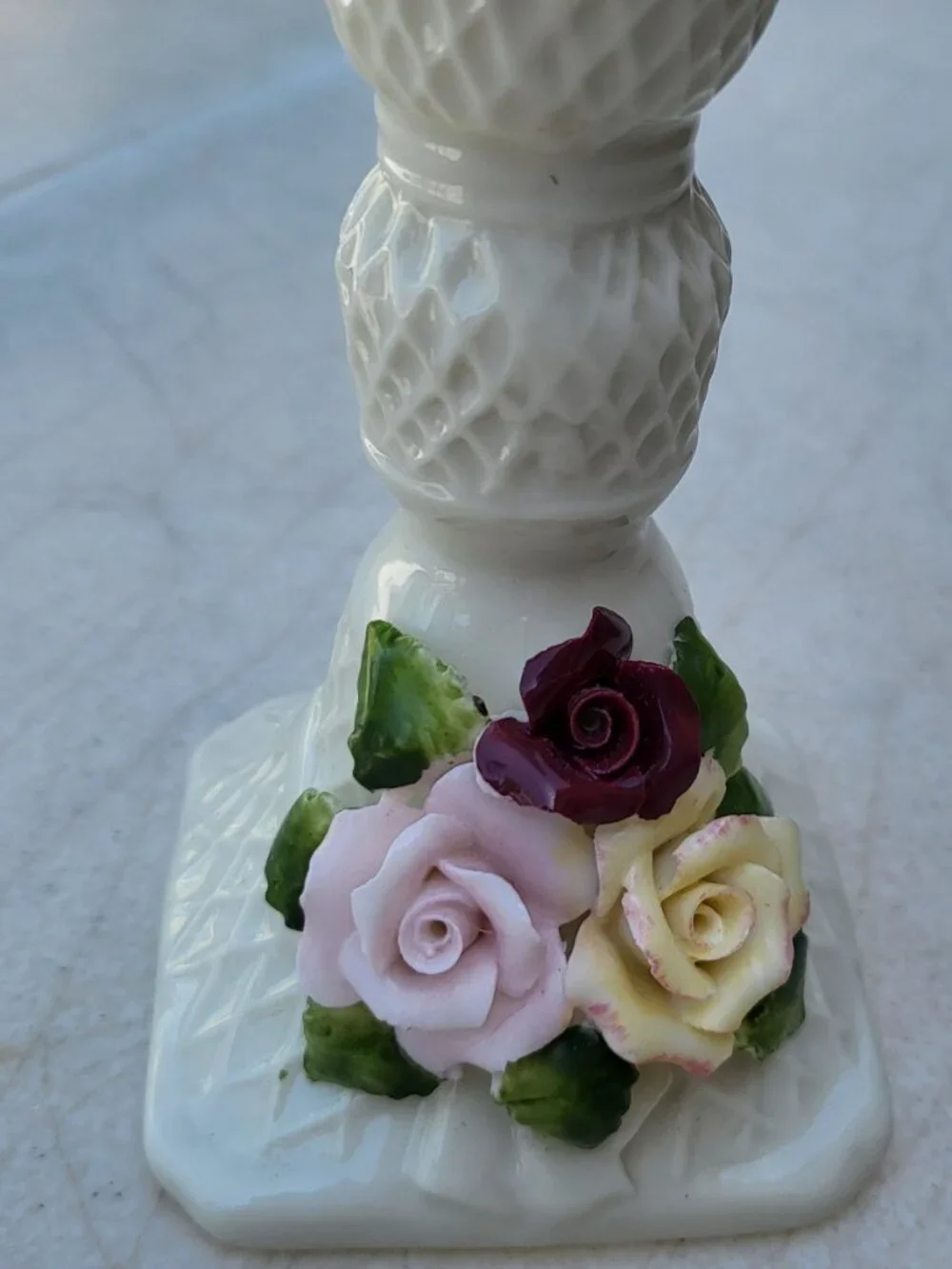 NWOT 6 Pieces Crystal & Ceramic Candle Holders Clear Floral, Never Used, Classic